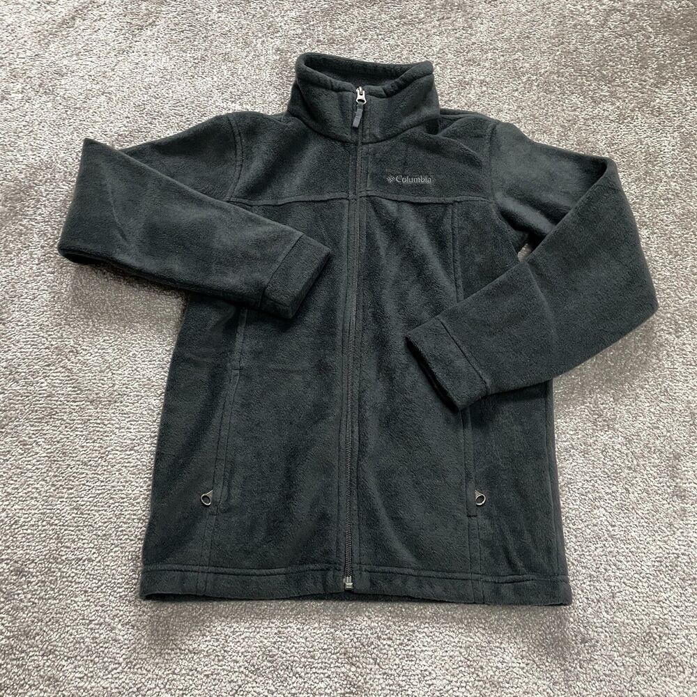 Columbia Fleece Jacket Boys Youth Medium Black Full Zip Pocket Mock Neck Outdoor